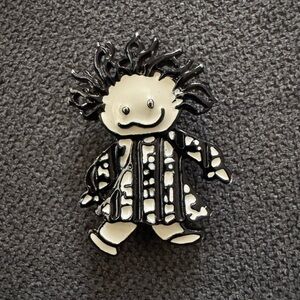 SFJ Crazy Hair Girl vintage jewelry black cream enamel‎ metal brooch pin